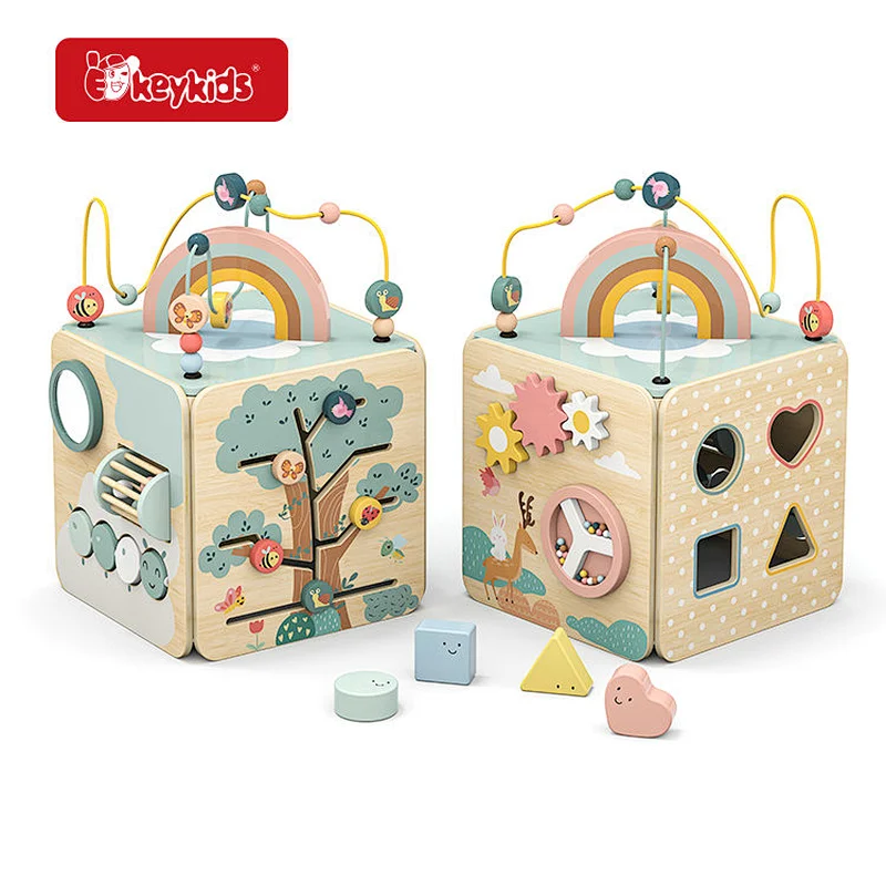 Montessori Sensory Play Toy Baby Multifunctional Activity Cube with Bead Maze & Shape Sorter W11B370